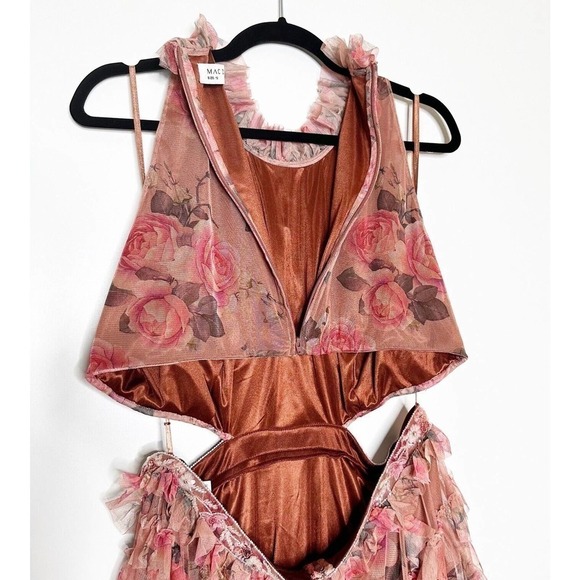 NWOT Mac Duggal Floral Ruffled Cutout Halter Mini Dress Women's Pink Size 12 - Picture 5 of 9